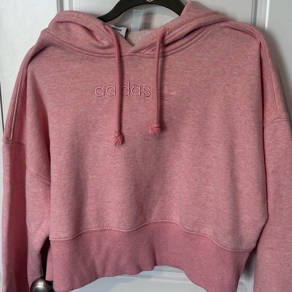 Adidas Women's Cropped Pink Hoodie Small - Picture 2 of 5